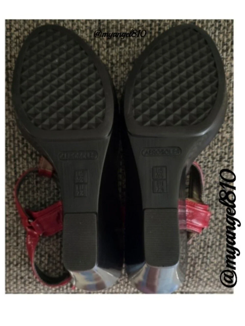 AEROSOLES Red Leather T-Strap Wedge Sandals with Black Wedge Sole, Size 9.5